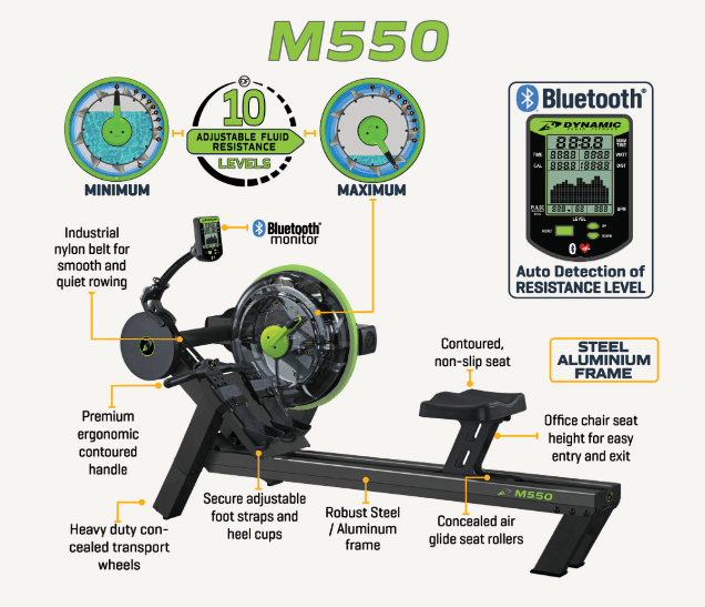 Dynamic Fluid Fitness M550 Rower Exercise Machine