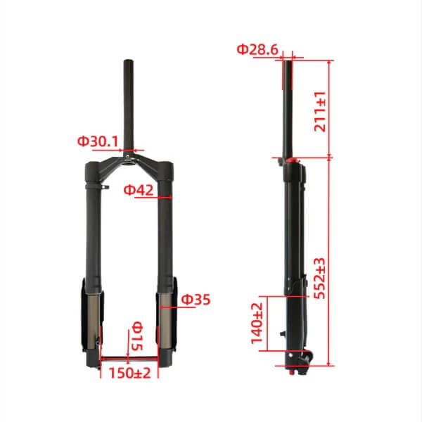 Eunorau 26'' Front Inverted Air Suspension Fork Travel 140mm for Fat Tire Electric Bikes