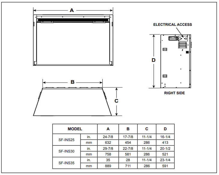 SimpliFire SF-INS25 25" Plug-In Electric Fireplace Insert