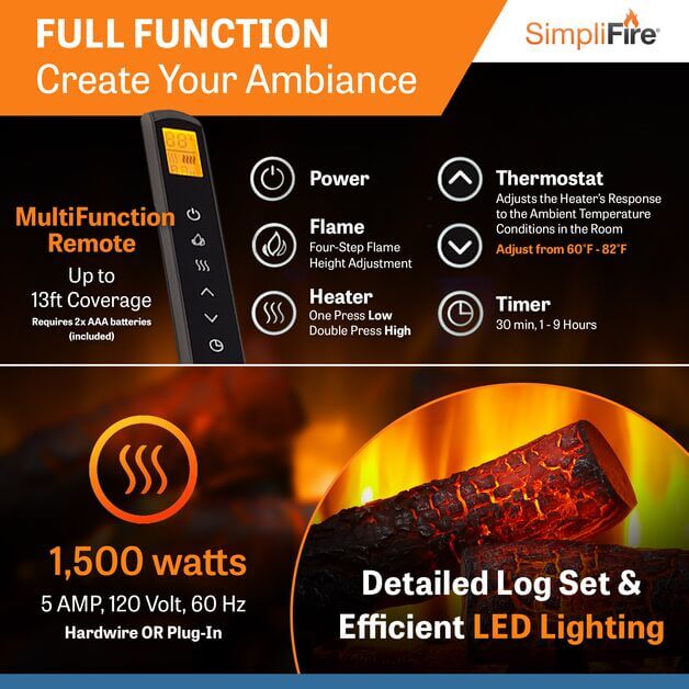 SimpliFire SF-INS25 25" Plug-In Electric Fireplace Insert