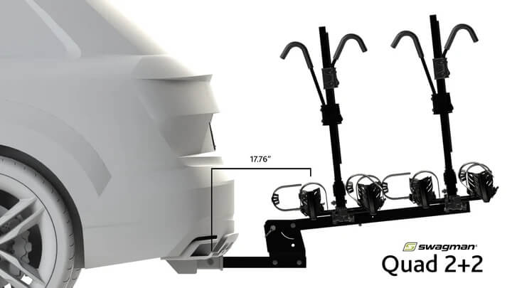 Swagman QUAD 2+2 Hitch Mounted Car Bicycle Rack, Fits 2'' Hitch, 20" to 29" Wheels, 4 Bikes