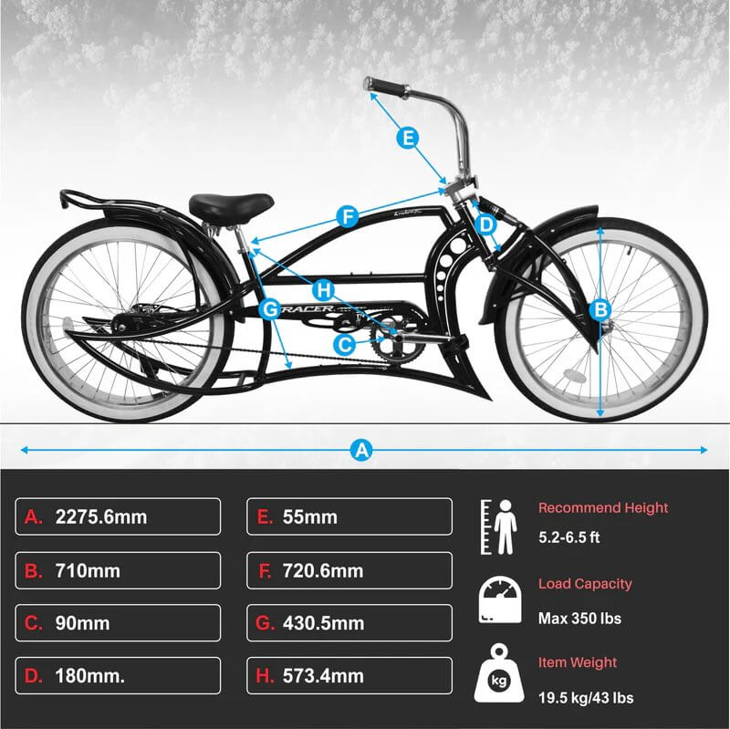 Tracer KRAKEN PRO 26 Single Speed Chopper Stretch Fat Tire Cruiser Bi Upzy