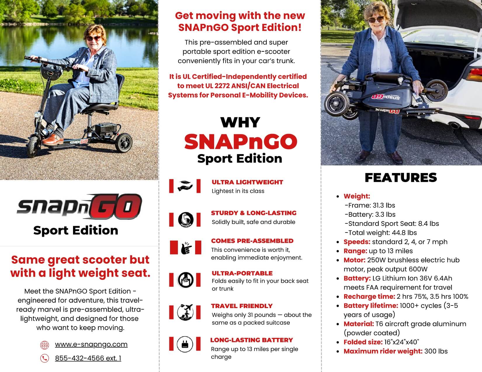 2024 Glion SNAPnGO DELUXE Edition 36V Electric Travel Mobility Scooter Folding Tricycle