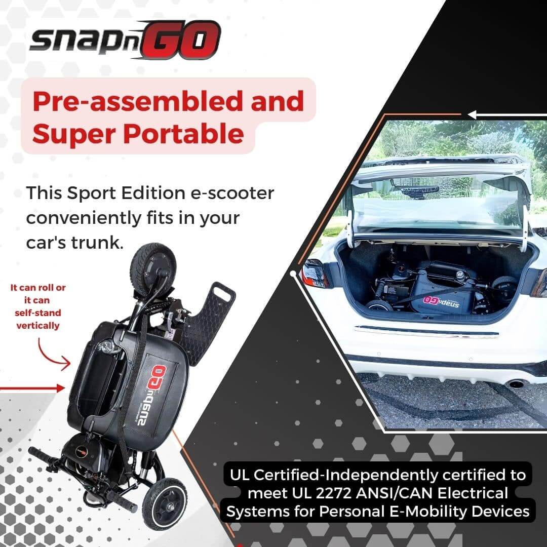 Glion SNAPnGO SPORT Edition 36V Electric Travel Mobility Scooter Folding Tricycle