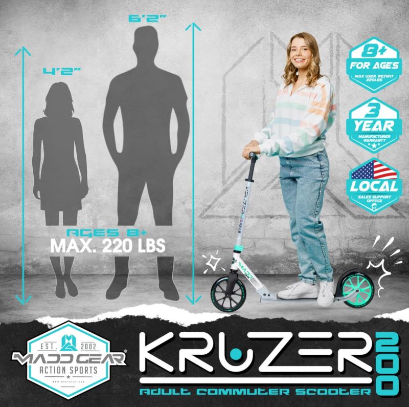 Madd Gear KRUZER 200 Folding Body-Powered Kick Scooter