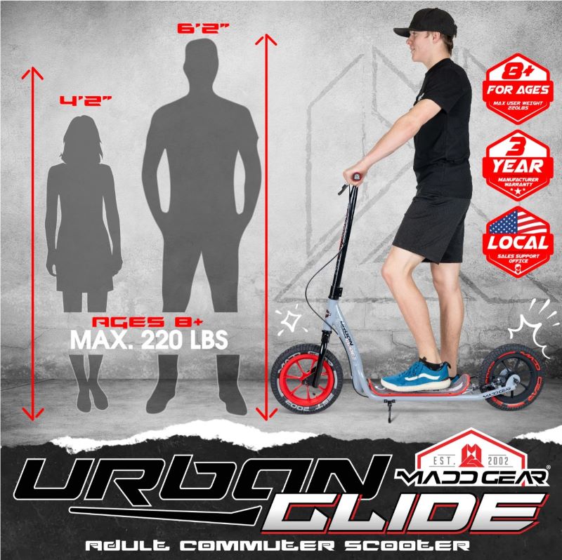 Madd Gear URBAN GLIDE 300 Complete Body-Powered Kick Commuter Scooter