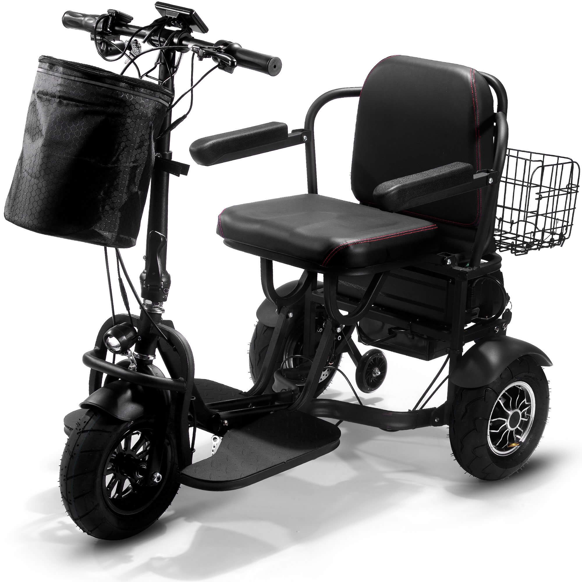 MotoTec 1000W 48V 3 Speed Folding Portable Travel Dual Motor Mobility Electric Trike