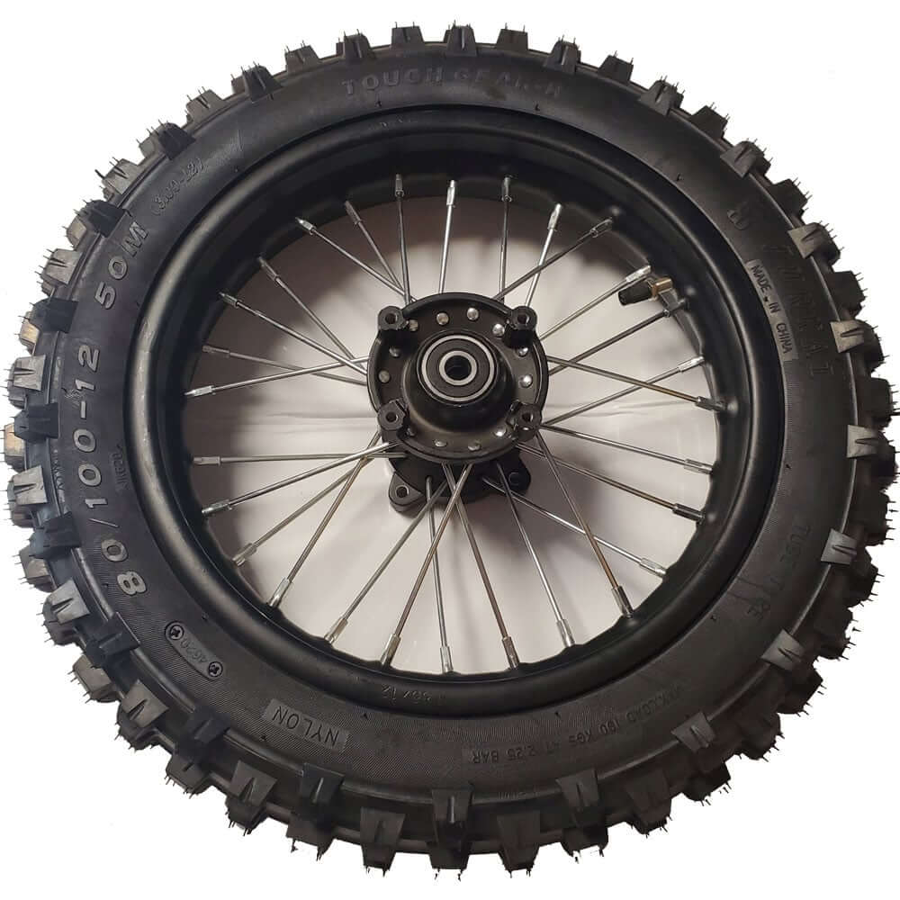 MotoTec Replacement FULL REAR WHEEL 80/100-12 for 1600W PRO Electric Dirt Bike