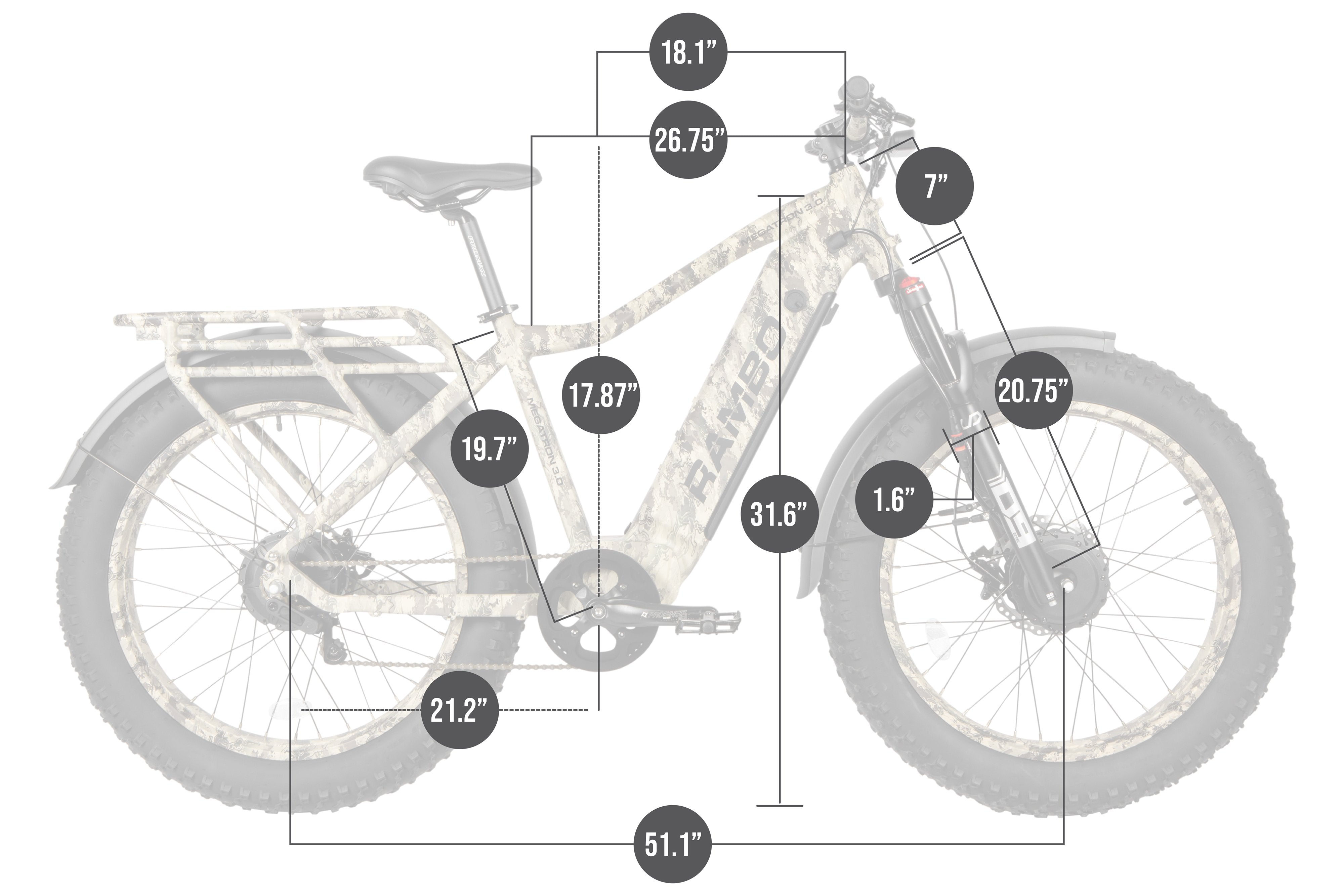 2024 Rambo MEGATRON 3.0 1000W AWD Fat Tire Hunting Electric Bike