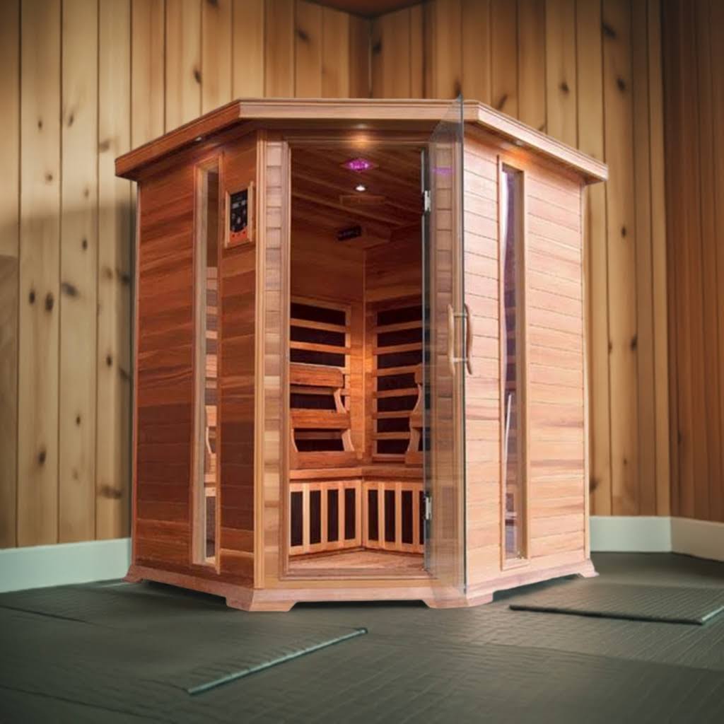 Sunray HL400KC BRISTOL BAY 2100W Canadian Red Cedar 4 Person Corner Infrared Sauna