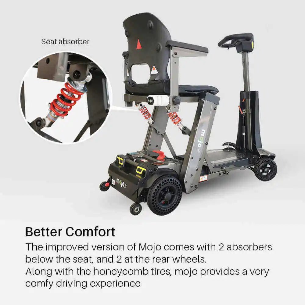 Mojo 4 Wheel Folding Electric Mobility Scooter, Shock Reduction Tires - Upzy.com